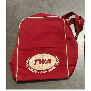 Vintage Red TWA Airline Flight Bag Retro 1960s 70s Travel Carry On Shoulder Tote